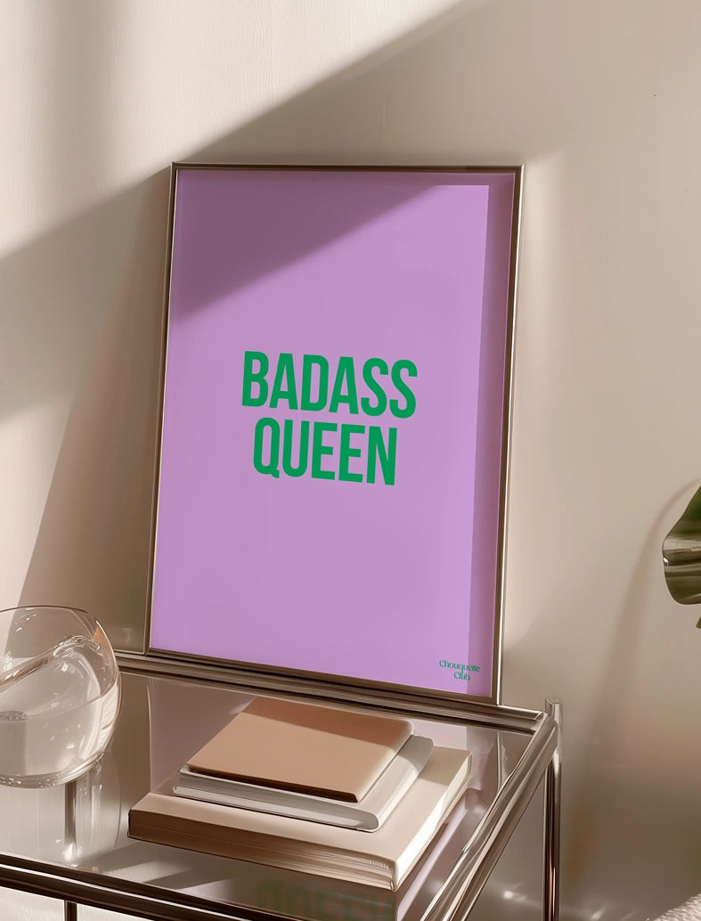 Badass Queen affiche (mauve et vert) salon table en verre
