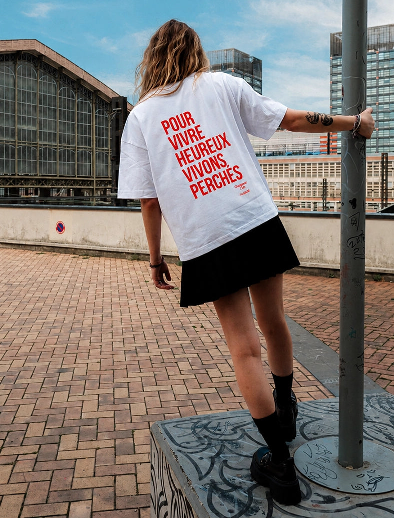 Tee-shirt femme "Pour vivre heureux vivons perchés" rouge