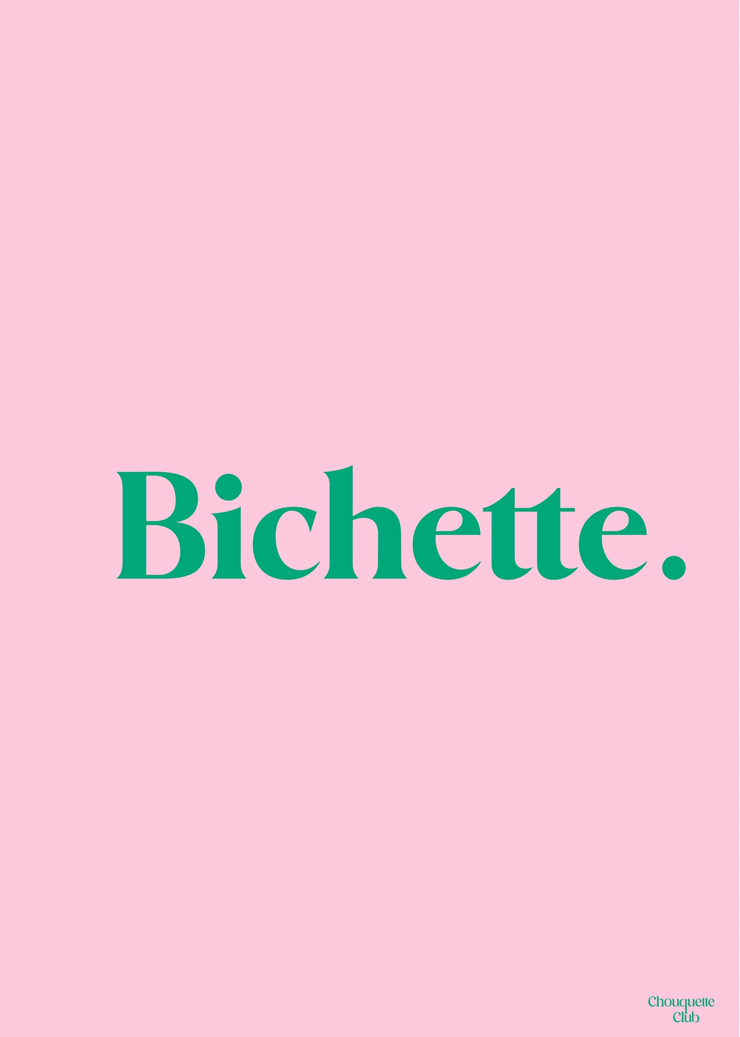carte postale blanche avec écriture dessus “ Bichette” rose et vert