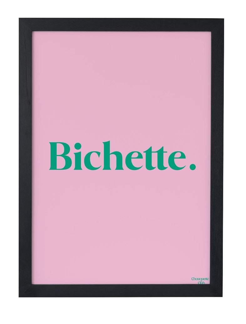 affiche chaton rose et vert encadrée noir