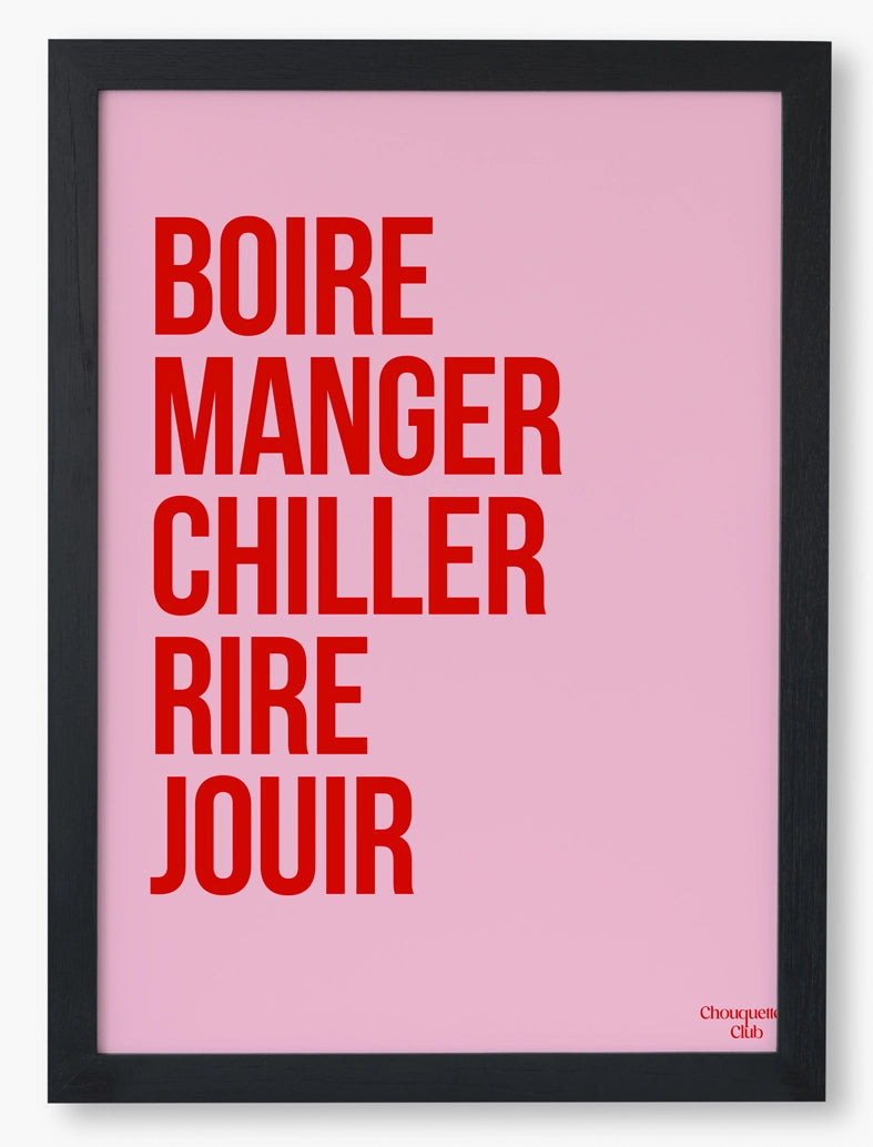 cadre noir avec affiche boire manger chiller