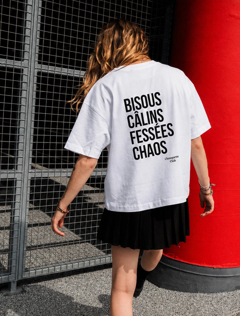 Tee-shirt femme "Bisous câlins fessées chaos" Chouquette Club