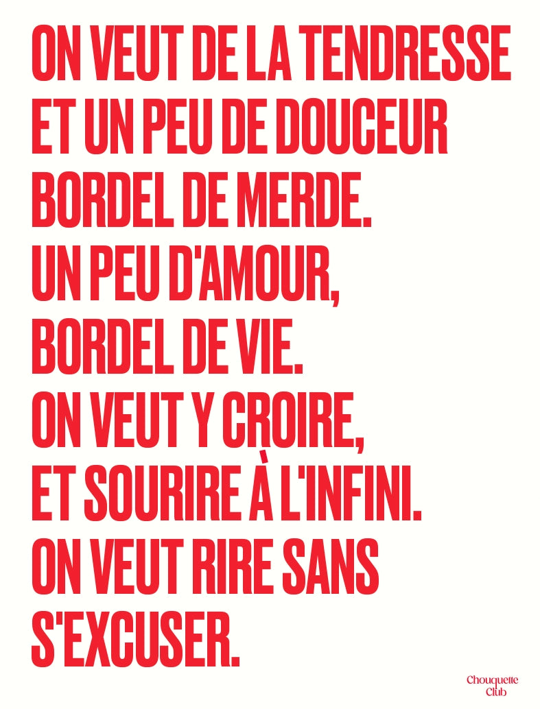 poster avec un mantra écrit dessus en rouge 