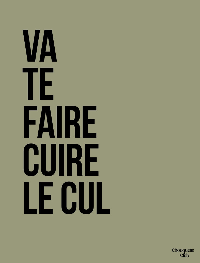 Carte postale "Va te faire cuire le cul" kaki et noir