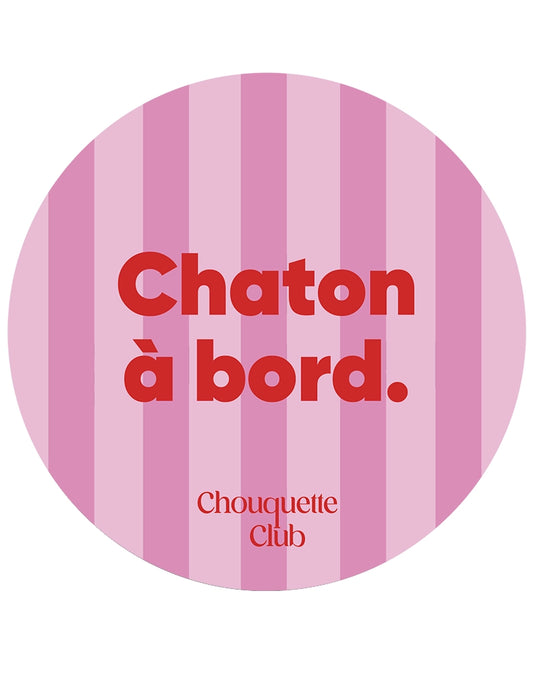 Sticker « Chaton à bord » rayures rose et rouge 