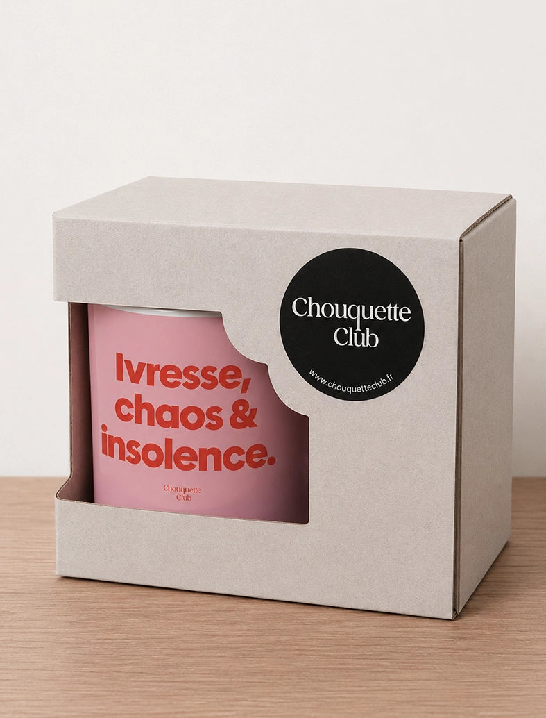 Mug "Ivresse, chaos et insolence" corail et rouge