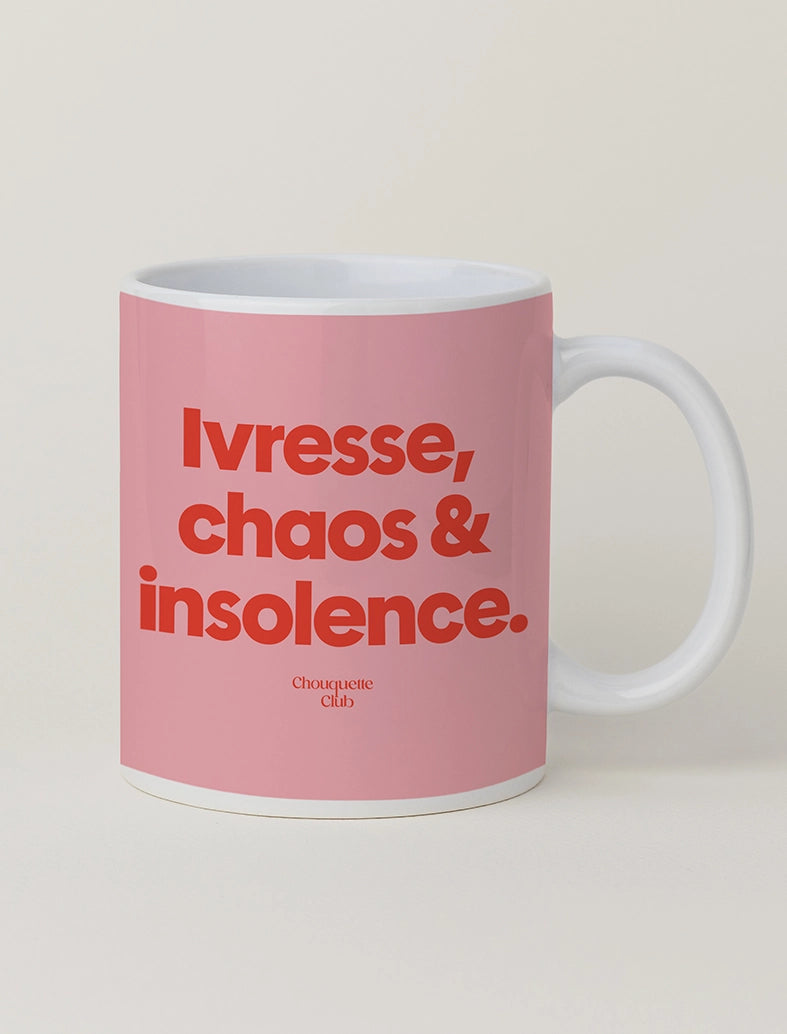 Mug "Ivresse, chaos et insolence" corail et rouge