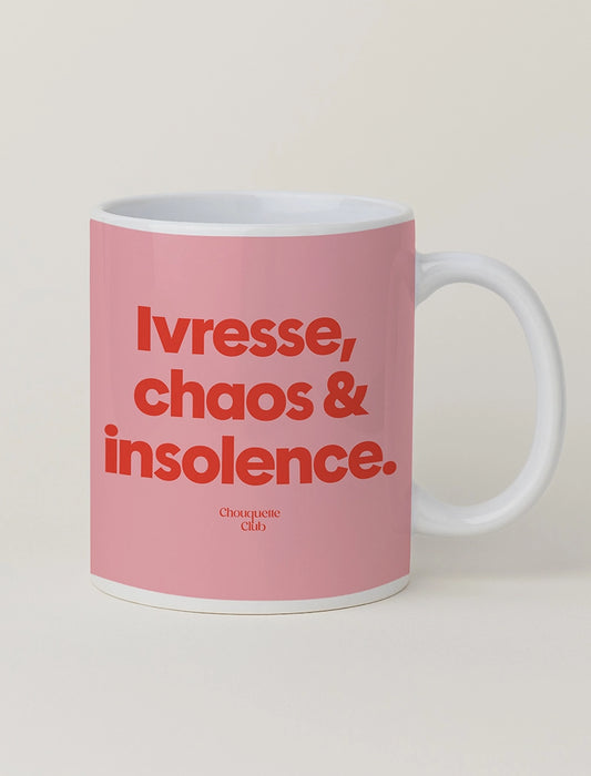 Mug "Ivresse, chaos et insolence" corail et rouge