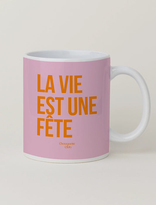 Mug céramique “La Vie Est Une Fête”  orange et rose Chouquette club
