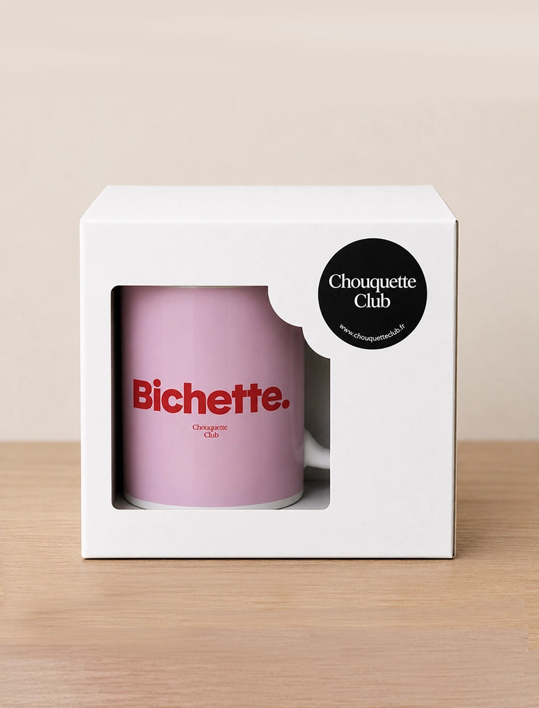 Mug "Bichette" rose et rouge dans sa bôite