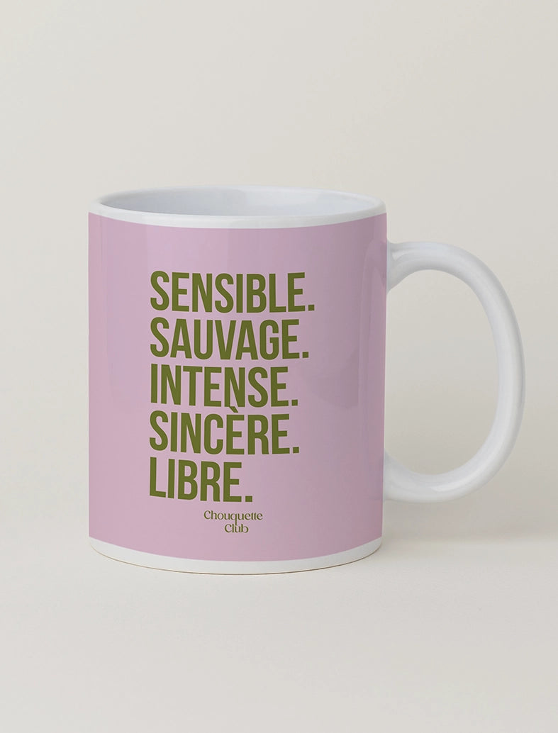 Mug "Sensible et sauvage" rose et kaki