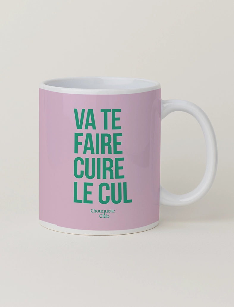 Mug "Va te faire cuire le cul" rose et vert Chouquette Club