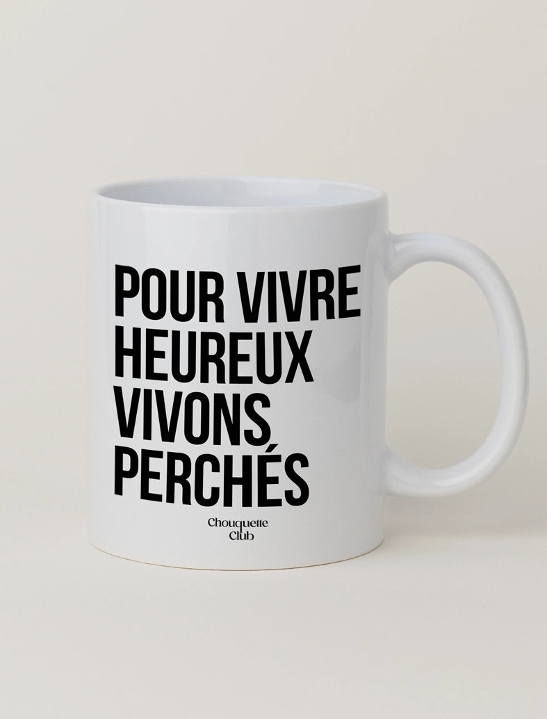 Mug "Pour vivre heureux vivons perchés" - Noir et blanc