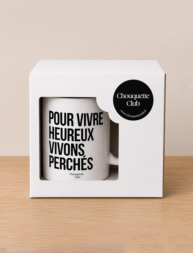 Mug "Pour vivre heureux vivons perchés" - Noir et blanc