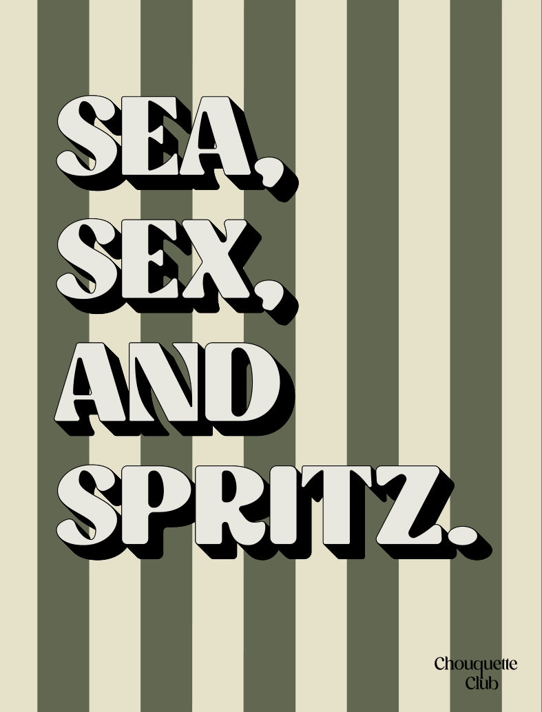 Affiche Sea, sex and spritz kaki et beige