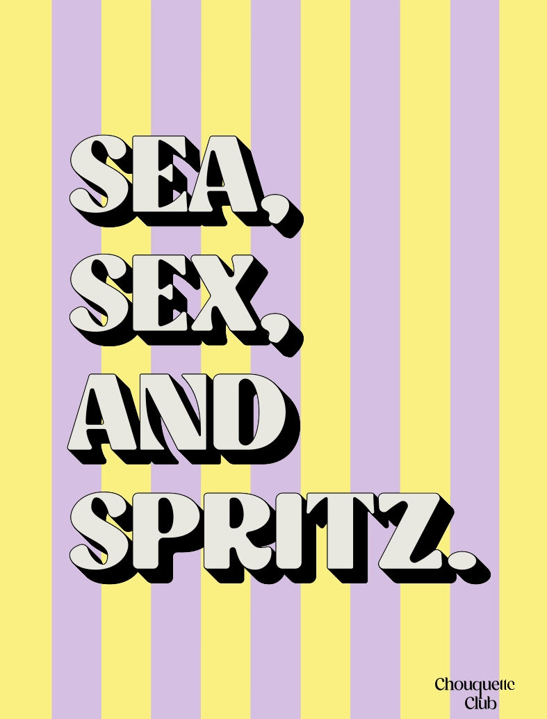 Affiche Sea, sex and spritz parme et jaune