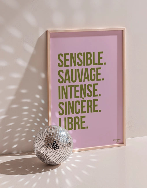 Sensible et sauvage affiche (rose et kaki)